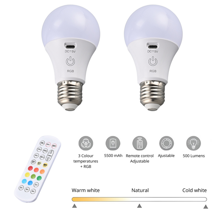 WIRELESS RECHARGEABLE LIGHT BULBS (PACK OF 2)